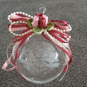 Vintage Princess House Handblown Crystal Ornament with Red and Pink Ribbon #408